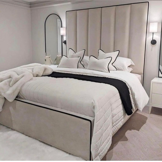 Piping Panel Bed High headboard Bed Frame
